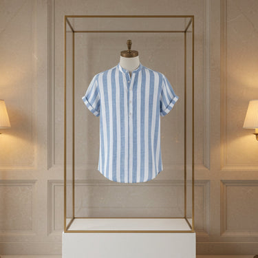 Camisa de lino Manga corta a rayas